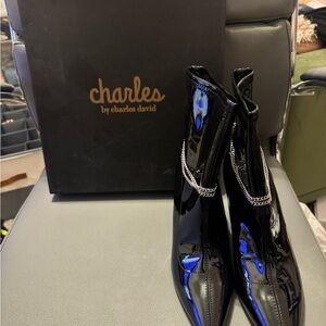 Charles by Charles David Glossy Black Ankle Booties
